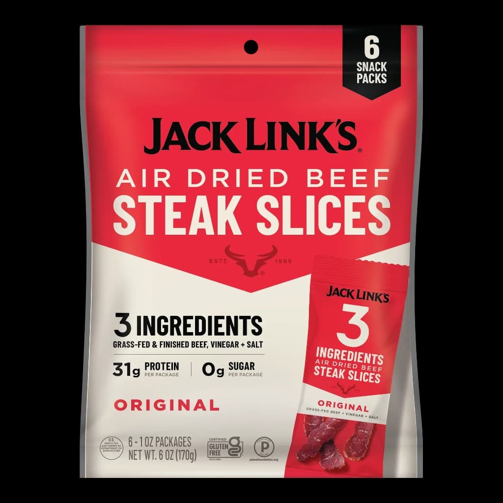 Air Dried Beef Steak Slices - Original (6 Snack Packs) front packaging