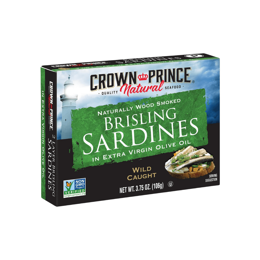 Brisling Sardines in Extra Virgin Olive Oil Crown Prince Natural