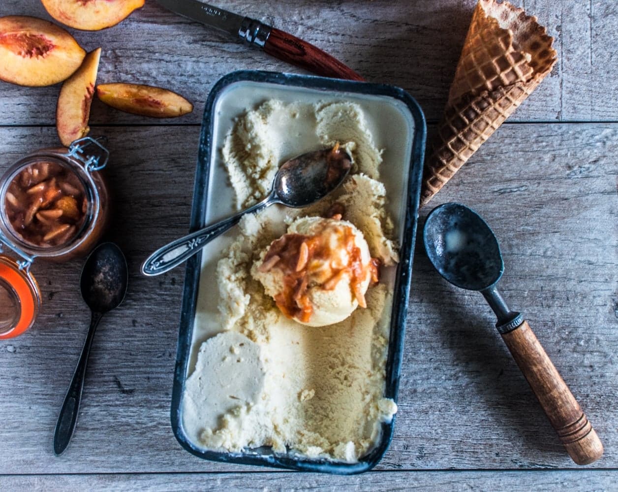 Smoked Peach Brown Butter Frozen Custard