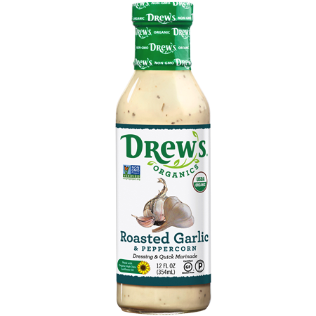 Roasted Garlic & Peppercorn Dressing & Quick Marinade - Drew's Organics - Certified Paleo, Keto Certified by the Paleo Foundation